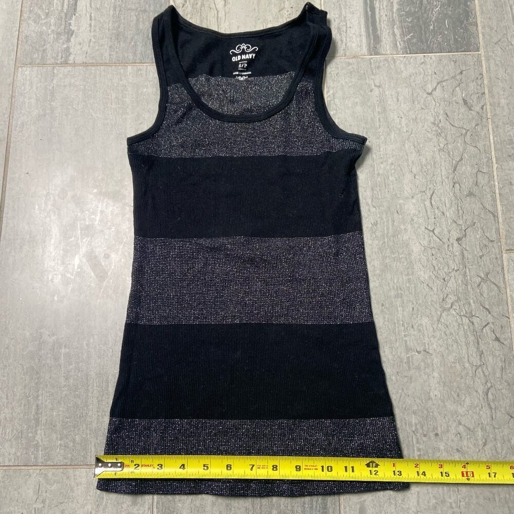 Old Navy Sparkle Stripe Ribbed Stretch Tank Top Black Size Small - Picture 5 of 8